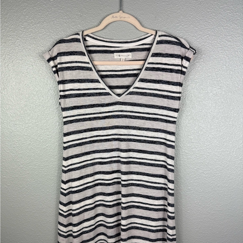 Lou & Grey For Loft V-neck Black White Striped Tee Maxi Dress LightWeight XS - Picture 3 of 11